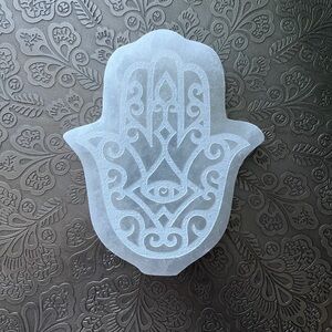 Selenite Hamsa hand selenite incense holder